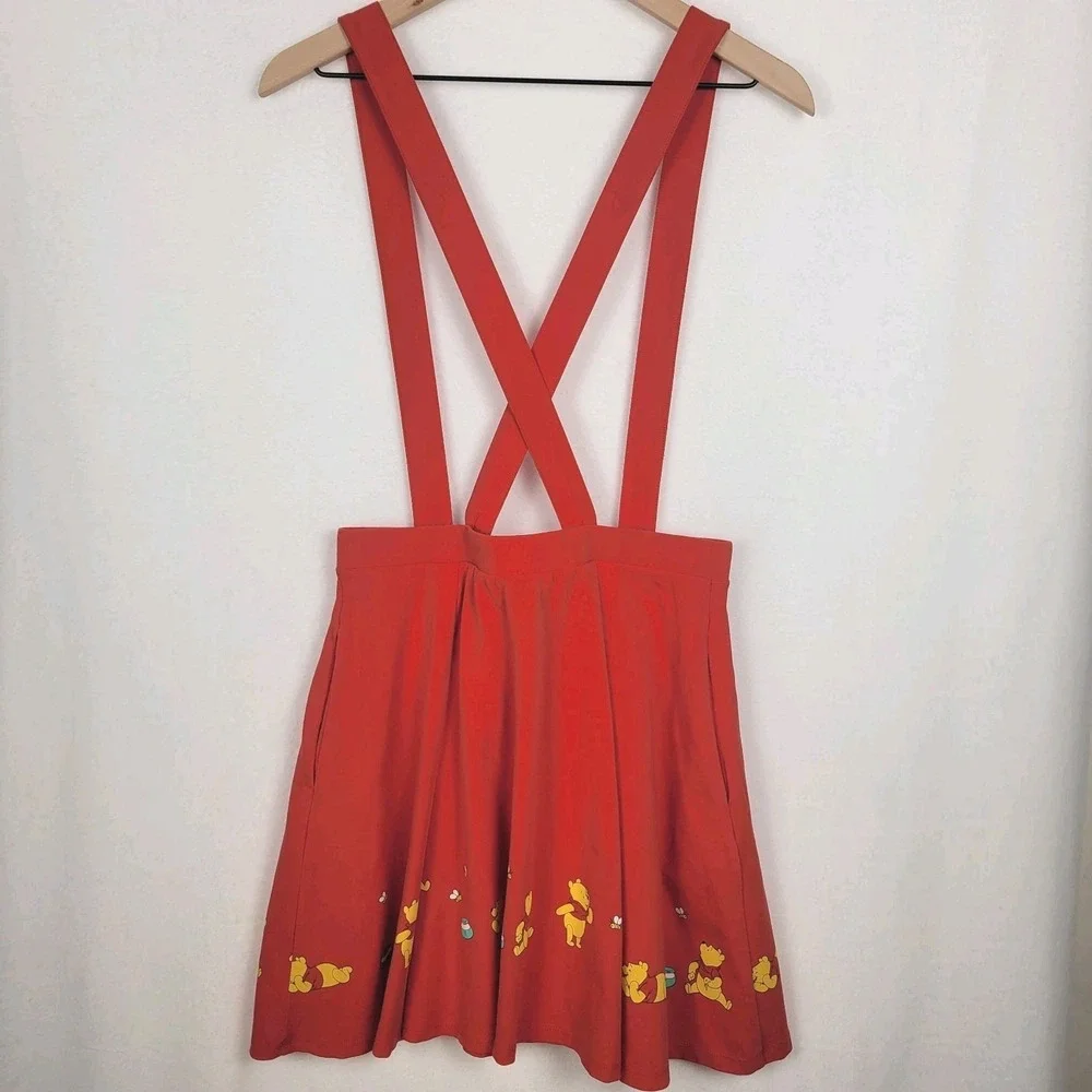 Disney Winnie The Pooh Balloon Ride Suspender Skirt Size M Red Pinafore Skater - Picture 5 of 14